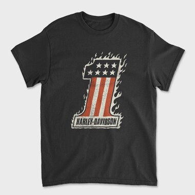Harley Davidson Flames Stars Flag, Tricou Barbati (Unisex)