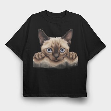 Siamese Peeking Cat, Tricou Oversize Barbati (Unisex)
