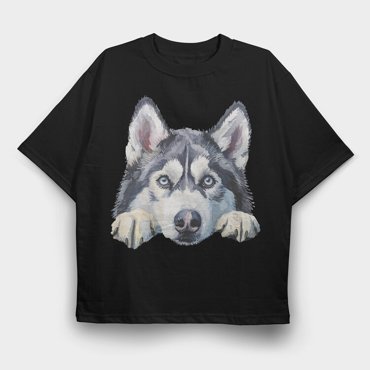 Siberian Husky Face Clipart, Tricou Oversize Barbati (Unisex)