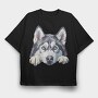 Siberian Husky Face Clipart, Tricou Oversize Barbati (Unisex)