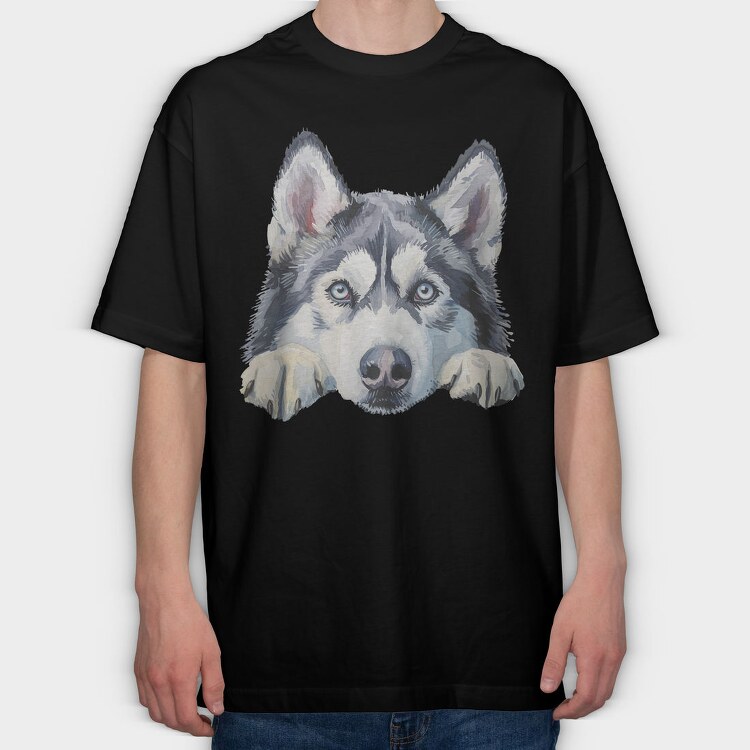 Siberian Husky Face Clipart, Tricou Oversize Barbati (Unisex)