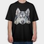 Siberian Husky Face Clipart, Tricou Oversize Barbati (Unisex)