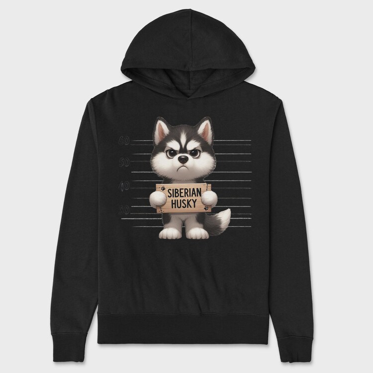 Siberian Husky Mugshot, Hanorac Oversize Barbati (Unisex)