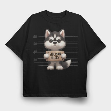 Siberian Husky Mugshot, Tricou Oversize Barbati (Unisex)