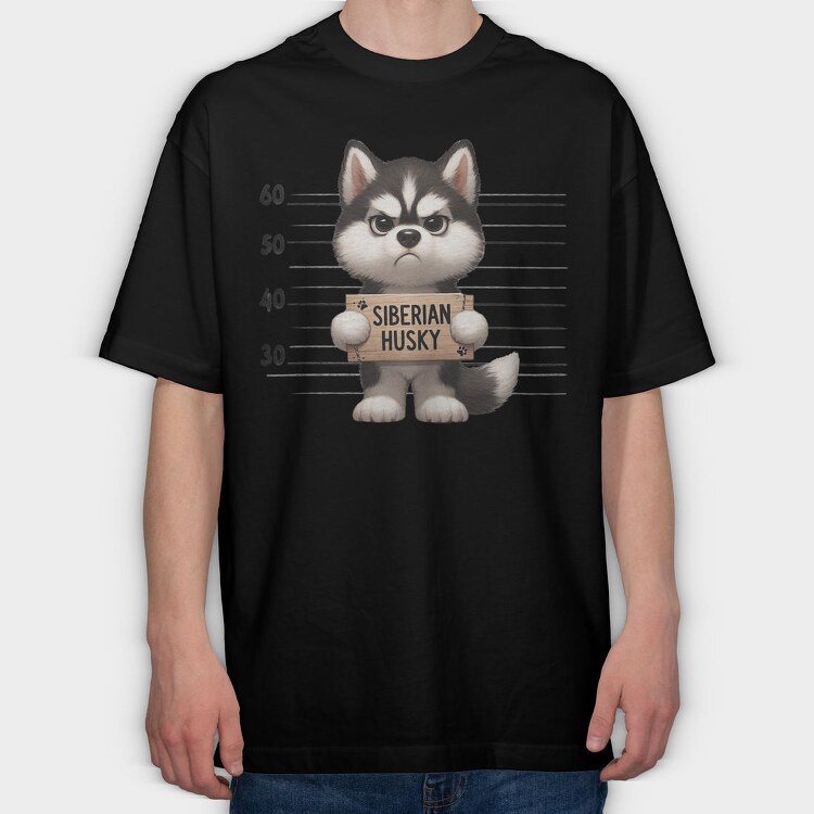 Siberian Husky Mugshot, Tricou Oversize Barbati (Unisex)