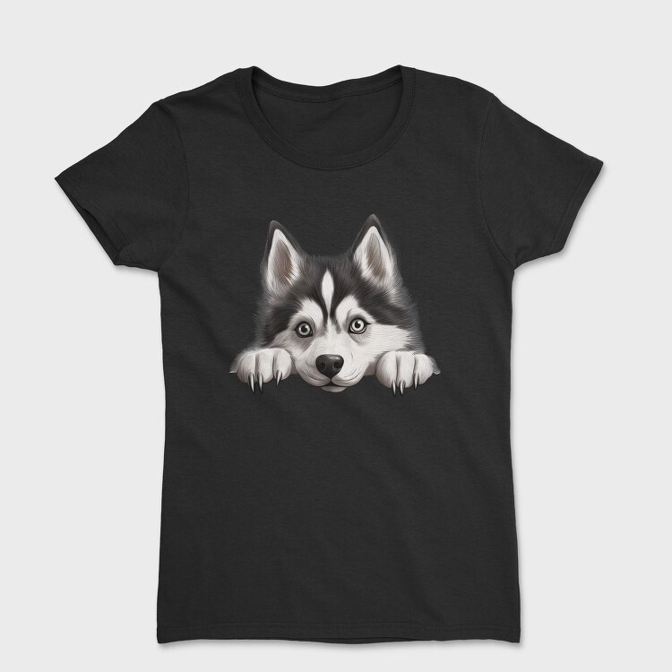 Siberian Husky Peeking, Tricou Femei