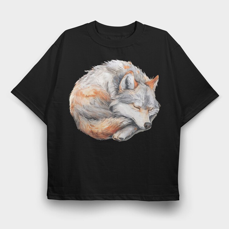 Sleepy Fox Cuddle, Tricou Oversize Barbati (Unisex)