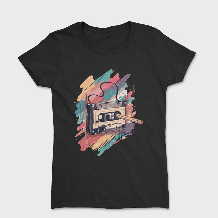Colorful Cassette Pencil Retro, Tricou Femei