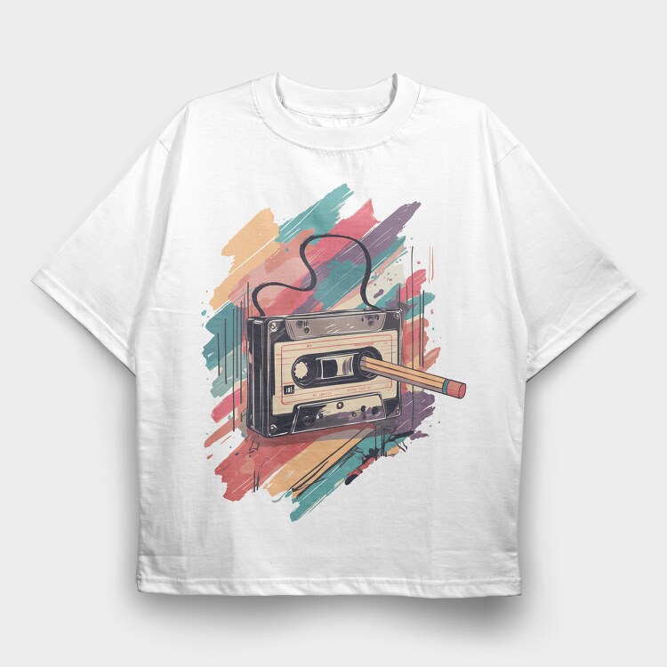 Colorful Cassette Pencil Retro, Tricou Oversize Barbati (Unisex)