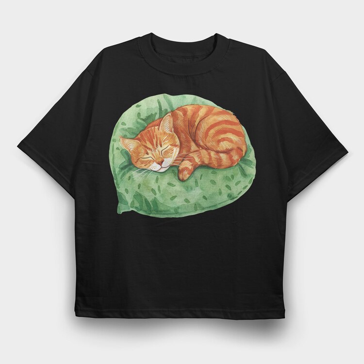 Sleepy Cat Cushion, Tricou Oversize Barbati (Unisex)