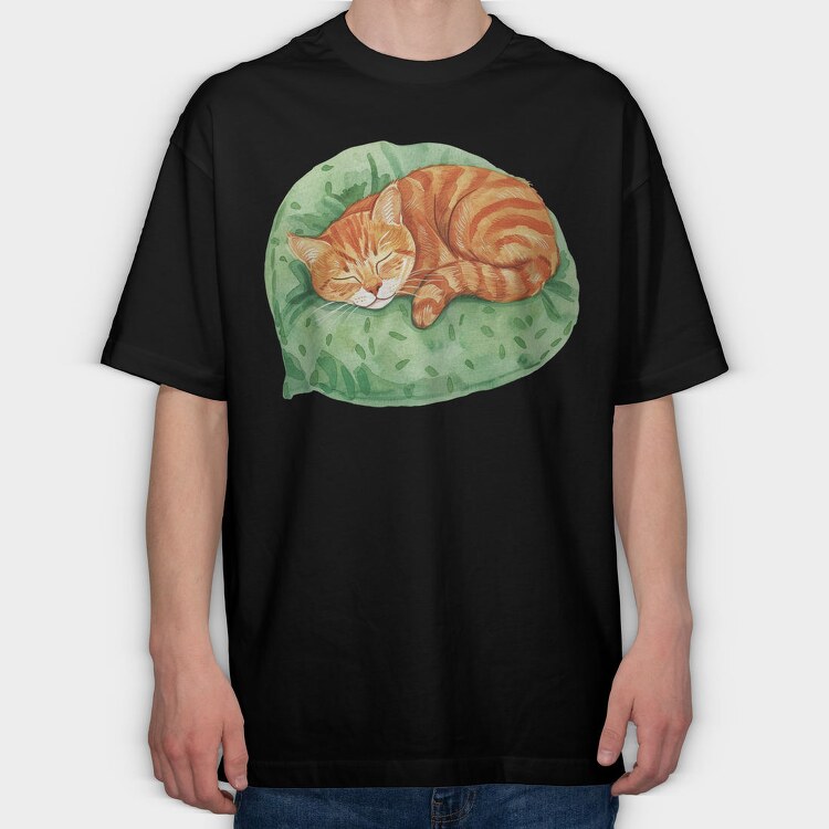 Sleepy Cat Cushion, Tricou Oversize Barbati (Unisex)