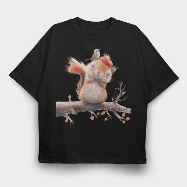 Squirrel Bird Friendship, Tricou Oversize Barbati (Unisex)