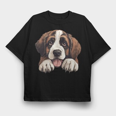 St Bernard Peeking, Tricou Oversize Barbati (Unisex)