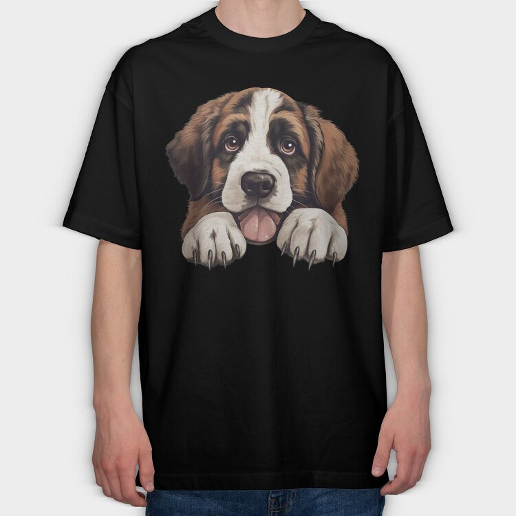 St Bernard Peeking, Tricou Oversize Barbati (Unisex)