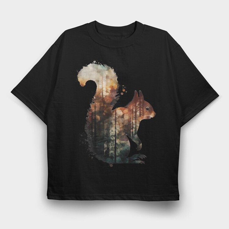 Squirrel Forest Silhouette, Tricou Oversize Barbati (Unisex)