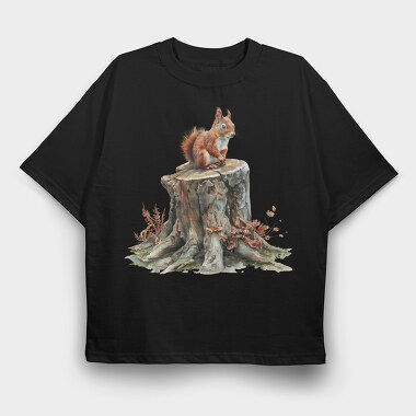 Squirrel On Stump, Tricou Oversize Barbati (Unisex)
