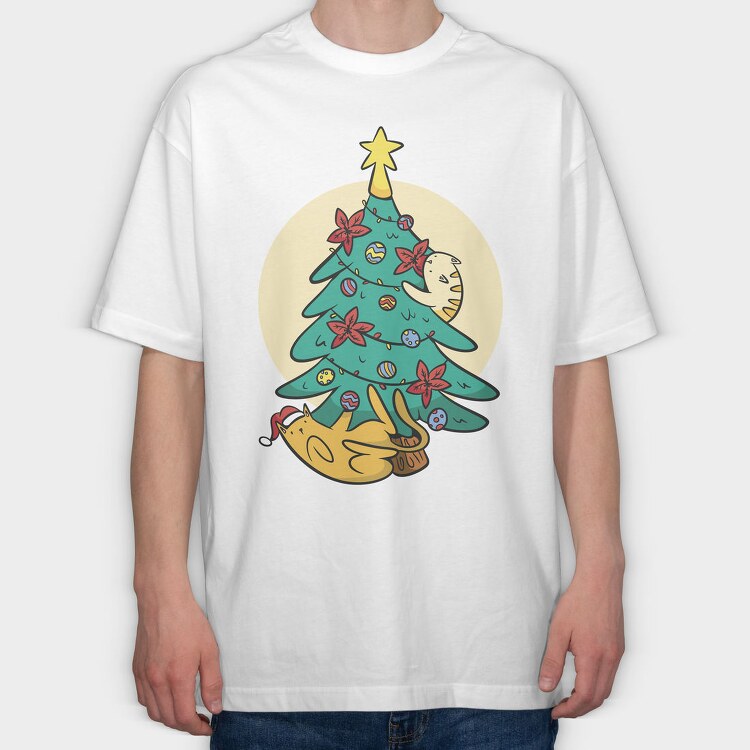 Christmas Tree Cats, Tricou Oversize Barbati (Unisex)