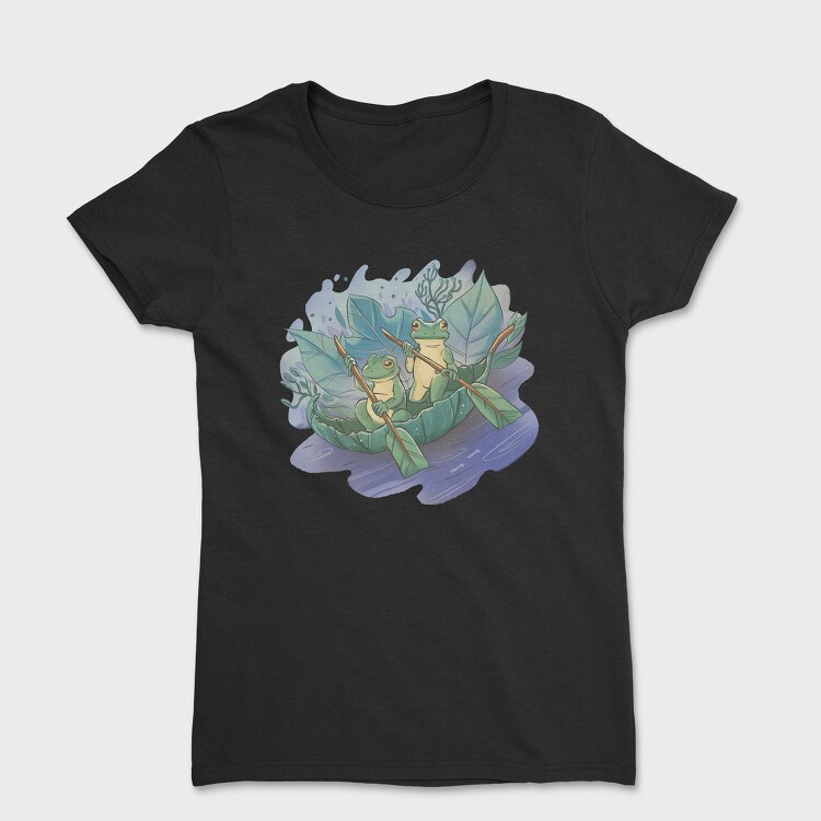 Cottagecore Frogs On Leaf Boat, Tricou Femei