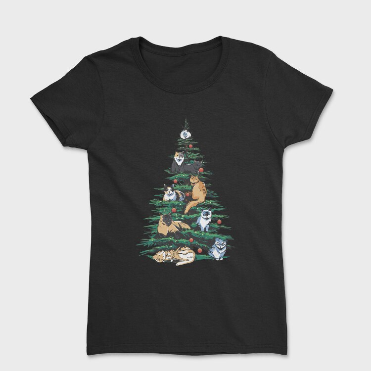 Christmas Tree Cats Realistic, Tricou Femei