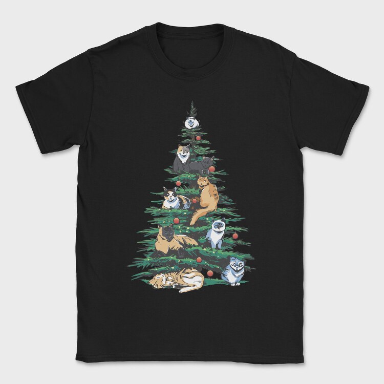 Christmas Tree Cats Realistic, Tricou Barbati (Unisex)