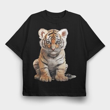 Tiger Cub Sitting, Tricou Oversize Barbati (Unisex)