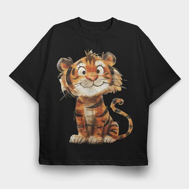 Tiger Cute Face, Tricou Oversize Barbati (Unisex)