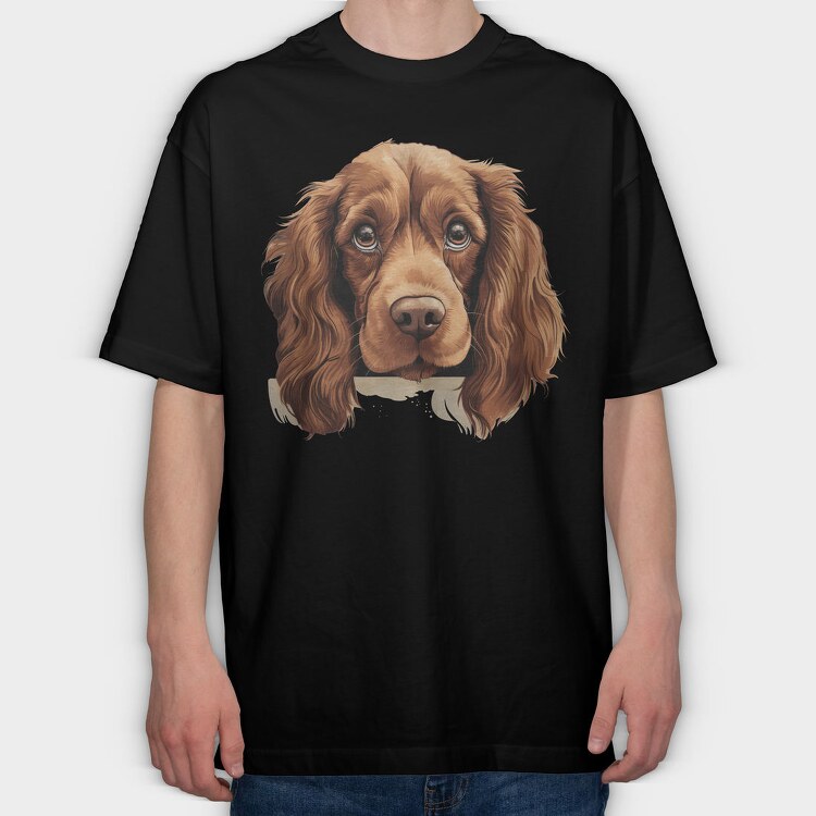 Sussex Spaniel Peeking, Tricou Oversize Barbati (Unisex)