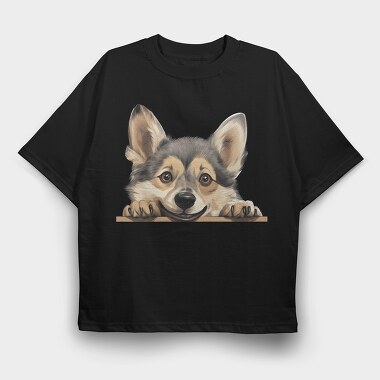 Swedish Vallhund Peeking, Tricou Oversize Barbati (Unisex)