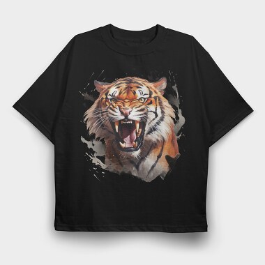 Tiger Roaring Watercolor, Tricou Oversize Barbati (Unisex)