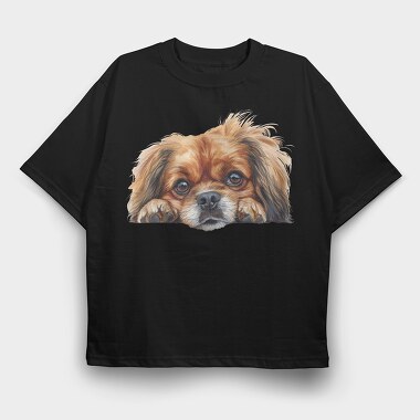 Tibetan Spaniel Peeking Face, Tricou Oversize Barbati (Unisex)