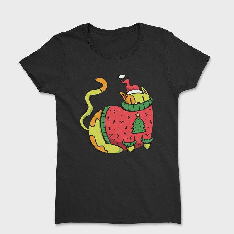 Christmas Cat Sweater, Tricou Femei