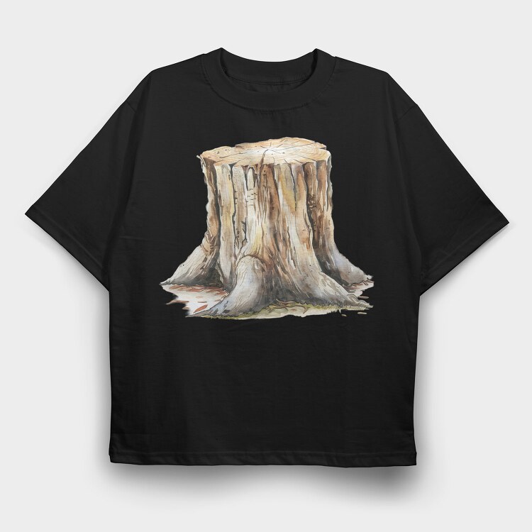 Tree Stump Watercolor, Tricou Oversize Barbati (Unisex)