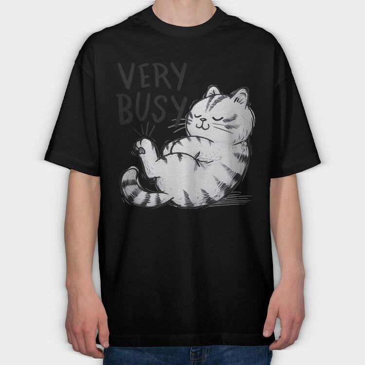 Very Busy Cat, Tricou Oversize Barbati (Unisex)