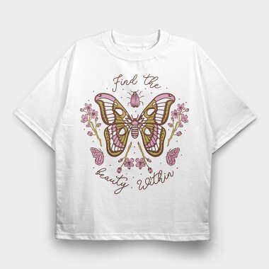 Pink Butterfly And Flowers Beauty Within, Tricou Oversize Barbati (Unisex)