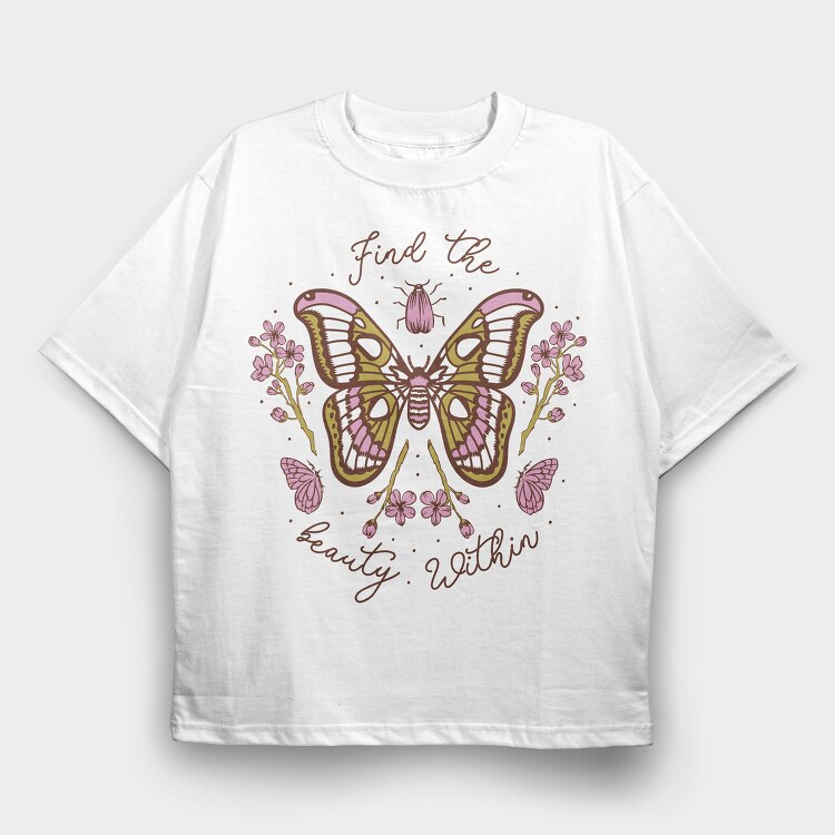 Pink Butterfly And Flowers Beauty Within, Tricou Oversize Barbati (Unisex)