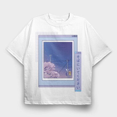 Vaporwave Anime Landscape Realistic Sakura, Tricou Oversize Barbati (Unisex)