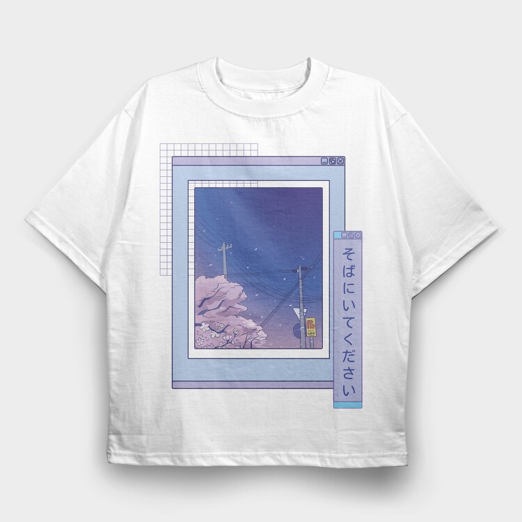 Vaporwave Anime Landscape Realistic Sakura, Tricou Oversize Barbati (Unisex)