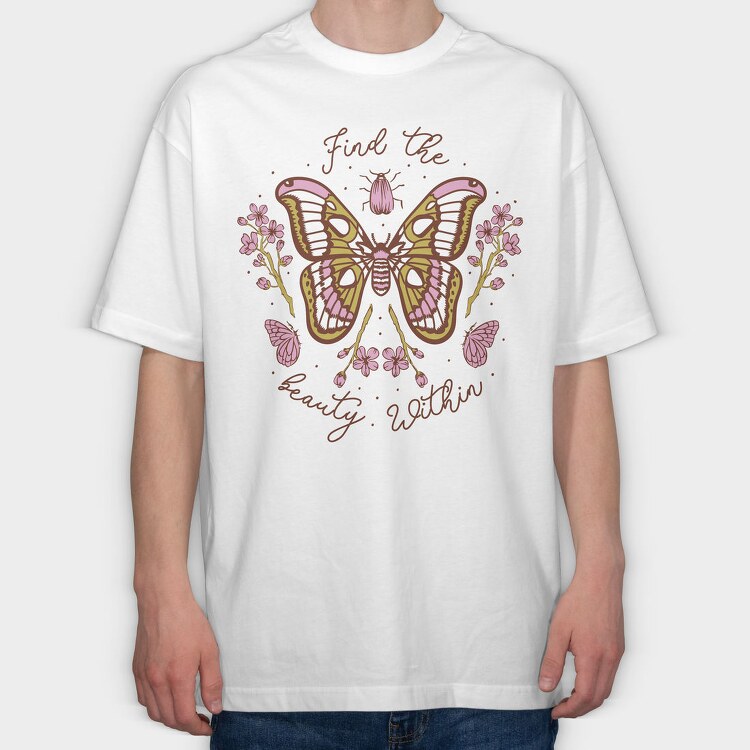 Pink Butterfly And Flowers Beauty Within, Tricou Oversize Barbati (Unisex)