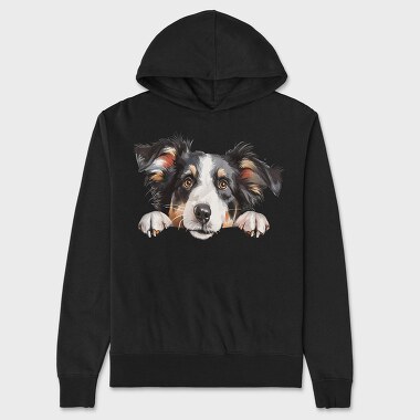 Watercolor Collie Peeking, Hanorac Oversize Barbati (Unisex)