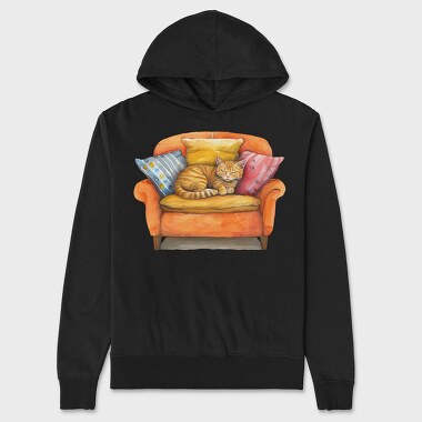 Watercolor Cat Sleeping, Hanorac Oversize Barbati (Unisex)