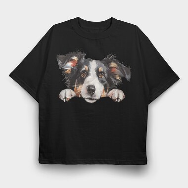 Watercolor Collie Peeking, Tricou Oversize Barbati (Unisex)