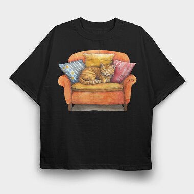 Watercolor Cat Sleeping, Tricou Oversize Barbati (Unisex)