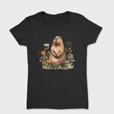 Watercolor Capybara Flowers, Tricou Femei