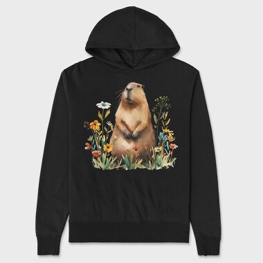 Watercolor Capybara Flowers, Hanorac Oversize Barbati (Unisex)