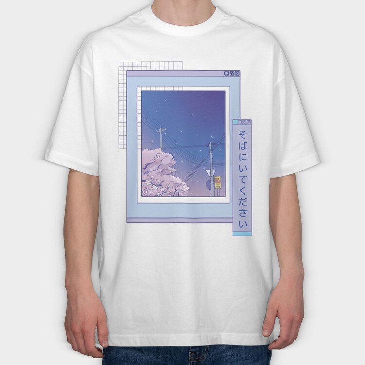 Vaporwave Anime Landscape Realistic Sakura, Tricou Oversize Barbati (Unisex)