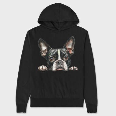 Watercolor Boston Terrier, Hanorac Oversize Barbati (Unisex)