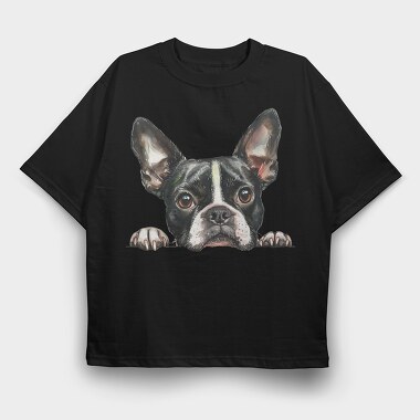 Watercolor Boston Terrier, Tricou Oversize Barbati (Unisex)
