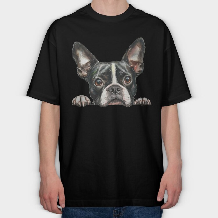 Watercolor Boston Terrier, Tricou Oversize Barbati (Unisex)