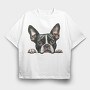 Watercolor Boston Terrier, Tricou Oversize Barbati (Unisex)