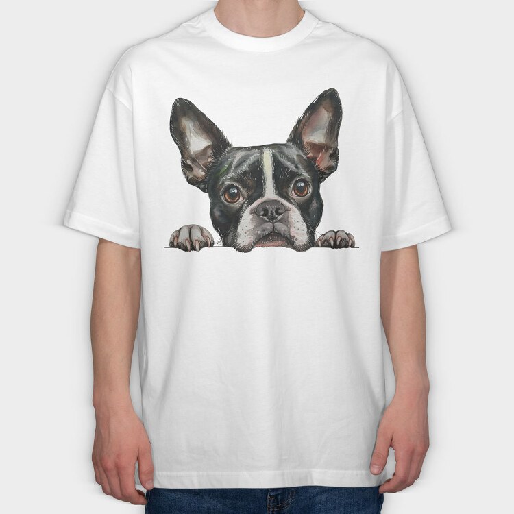 Watercolor Boston Terrier, Tricou Oversize Barbati (Unisex)